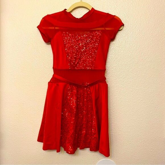 WEISSMAN Dance Costume red sequin mesh dress PLAY THAT SAX 11075 -Adult SA - Picture 2 of 12